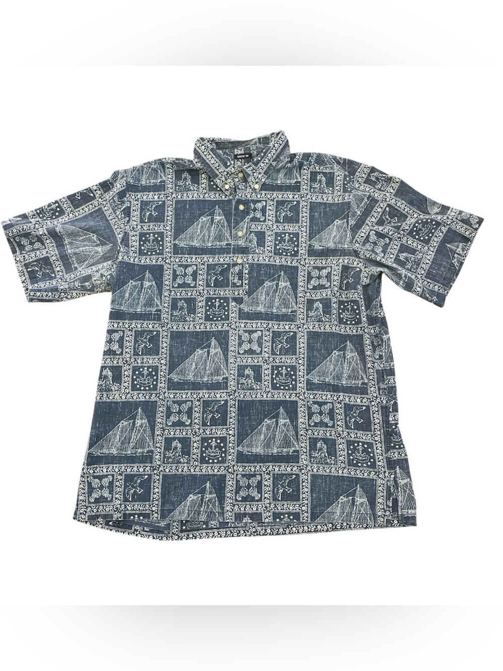 Reyn Spooner Newport Sailor Aloha Shirt Nautical Patchwork 1/4 Button XXL